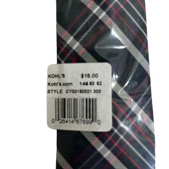 Kohls clip on tie boys blue green red plaid - Picture 3 of 6